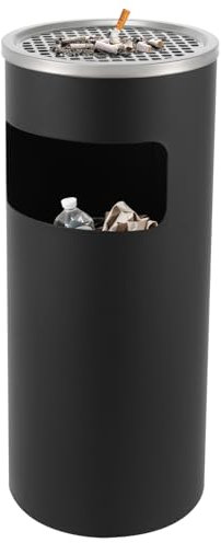 MEHOOSPVN Ashtray Free Standing Rubbish bin 30L Cigarette Smoking Heavy Stainless Steel Living Rubbish Bin Outdoor Trash Bin Large for Garden Backyard Home Office Restaurant Indoor, Black