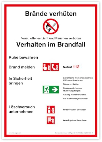 Papier Premiumdruck DIN A4 „Brandschutzordnung Teil A“ BSO Aushang gemäß DIN 14096 | 210 x 297 mm Made in Germany, Größen Name: 5 Stück