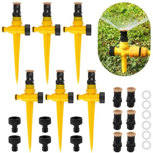 6 Stück Rasensprenger, Sprühregner, Rasensprinkler Spike 360° Automatische Bewässerung Gartensprenger, Garten-Rasensprenger,Wassersprenger Einstellbar Bewässerungssystem,Gelb