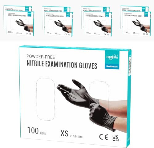 EUROPAPA® 800 Stück (8x100) Nitrilhandschuhe Box Einweghandschuhe, Einmalhandschuhe, Untersuchungshandschuhe, puderfrei, ohne Latex, unsteril, latexfrei, disposible gloves (XS, Schwarz)