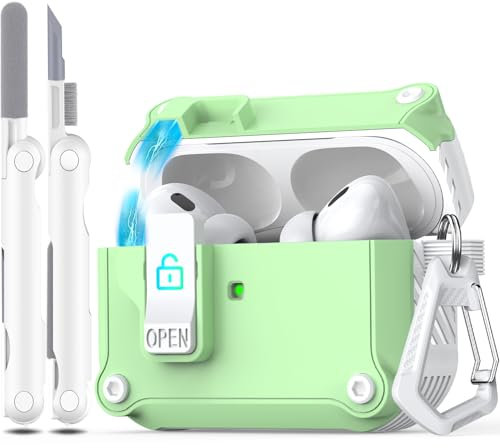 R-fun kompatibel mit AirPods Pro 2 Hülle (Auto Pop-Up-Deckel) mit Reinigungsset, kompatibel mit Airpods Pro 2./1. Gen(2023/2022/2019), für Airpods Pro Hülle (USB-C/Lightning-Kabel),Weiß/Avocado