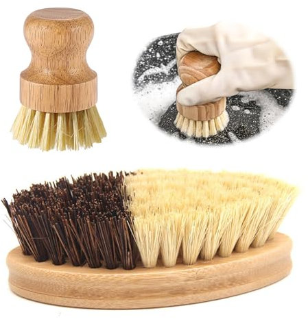 Mlysnd Wooden Vegetable and Fruit Brush Set - 2 Pieces Dishwashing Brush With Sisal Bristles for Kitchen Cleaning and Stain Removal - Wide Use Household Accessories