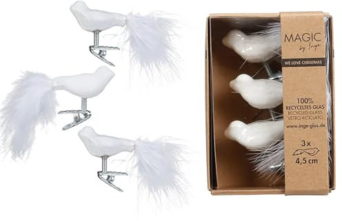 Christbaumschmuck Vögel auf Clip 4,5cm Glas 3er Set - Kleine Christbaumkugeln für Weihnachtsbaum - Weihnachtsbaumkugeln & Weihnachtsbaumschmuck zu Weihnachten - Pure White