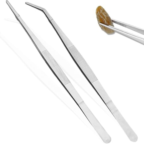 KOLZEMV 2 Stück Küchenpinzette Edelstahl, küchenpinzette, Pinzette Küche 30 cm, pinzette küche, kochpinzette, zange küche, Professionelle Kochpinzette, Langlebige Fleisch und Grillpinzette