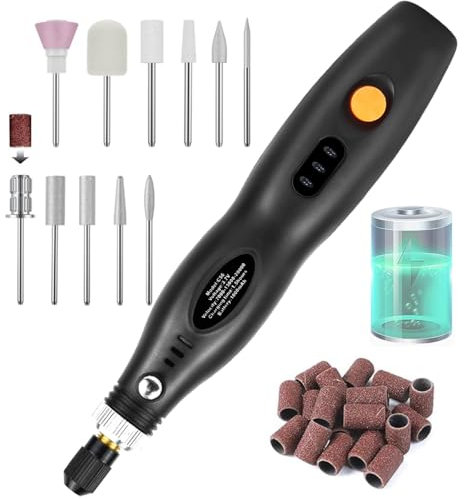 URHELP Electric Nail Files Rechargeable Nail Drill for Acrylic Nails Gel Remover 25000RPM Cordless Portable Efiles Manicure Pedicure (Black)
