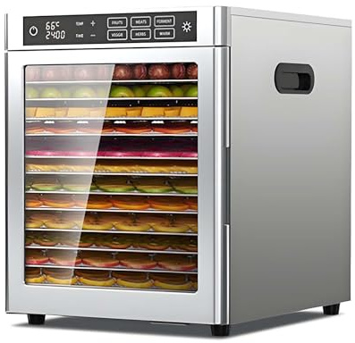 QFGain 800W LED Commercial Drier, 10/12 Layer Food-Dehydrator Machine, Stainless-Steel Home Veggie Beef Dryer, Food Processer, Food-Dryer for Fruit-Mushroom-Meat-Jerky-Herb 12layer-220V
