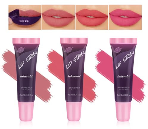 3Pcs Peel Off Lip Stain Lip Tint Set, Langlebiger Peel Off Matter Lipgloss,Matte Liquid Lippenstift Nude Lip Gloss Wasserdichter Lip Tint Fleck Antihaft Cup Peel Off Lippenstift für Frauen