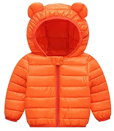 Kinder Outdoor-Kapuze, winddicht, dick, für Jungen, Kleinkind, warm, Baby-Grill-Mantel, Jacke, Jungen-Mantel und Jacke, kleine Jungen, Jeansjacke (Orange, 12-18 Monate)