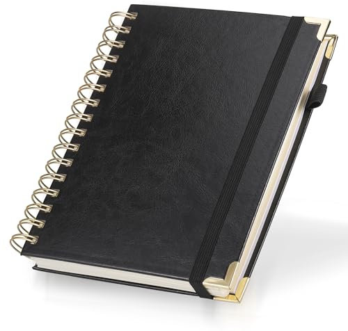 JIANTA Notizbuch A5 liniert, Bullet Journal 320 Seiten, Spiral Notizbücher 100g/m², PU Leder Hardcover Tagebuch für Frauen Männer Arbeit Büro Schule, 14,5 x 21 cm Schwarz