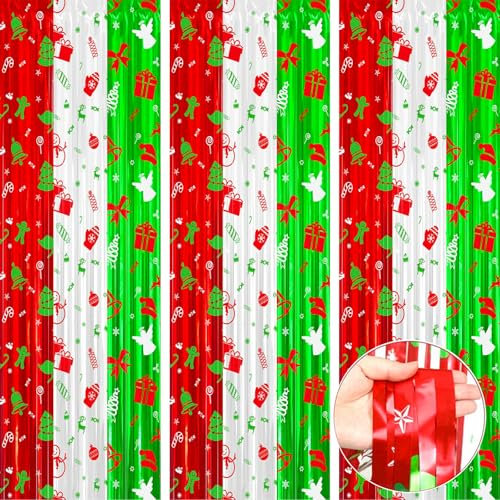 Bekeify 3Pcs 3.28Ft x 6.56Ft Christmas Tinsel Curtains Party Backdrop Foil Fringe Curtains Hanging Streamers Party Decorations Metallic Tinsel Flow Silk Door Curtain for Xmas Party Santas Grotto