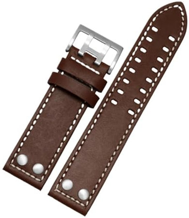 AXTGBHL Lederarmband, passend for Hamilton, passend for Seiko, Uhrenarmband, Nieten, Herren, Militär, passend for Pilot, Khaki, Feld, Luftfahrt, 20 mm, 22 mm, Zubehör(Brown white line S,20mm)