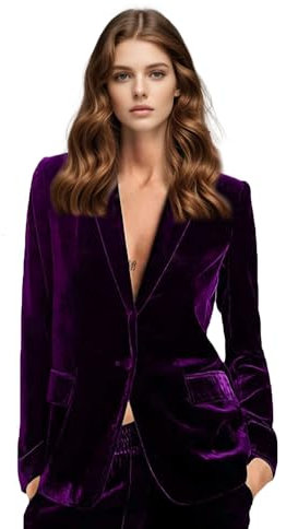 Abito formale da donna in velluto, con risvolto a punta, vestito professionale da lavoro per ufficio, Viola scuro, XL