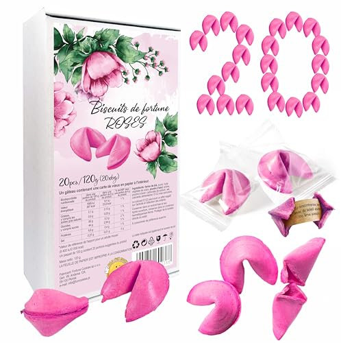 D&D Fun Cookies Biscuits de fortune colorés |Excellente idée de cadeau pour les invités |Biscuits de fortune pour les fêtes |Emballés individuellement |Biscuits de fortune chinois |(ROSE S, 20, unité)