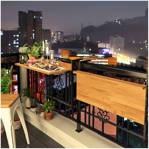 Balkontisch hängend, wandklapptisch Balkon, Klappbarer Balkonhängetisch, platzsparend, 5-Fach höhenverstellbar, Beistelltisch Klapptisch wetterfest(38 * 90cm/15 * 35.4inch)