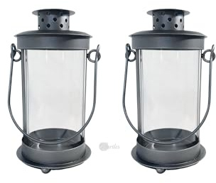 Mariles Laterne mit Griff zum Stellen wetterfest Stablaterne Grablaterne Grablicht Grableuchte Friedhofslaterne Windlicht Gartenlaterne Garten Grab - Silber - 21 cm - 2er Set