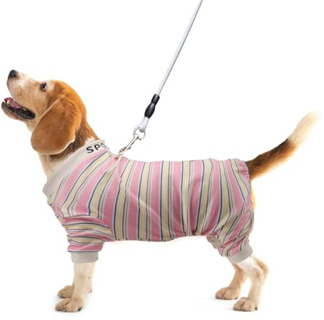 Sahunfri Pyjama pour chiens de taille moyenne et petite, pulls chauds et doux pour chats pour dormir à l'intérieur, combinaison pour chien avec anneau en D pour laisse (Rose, M)