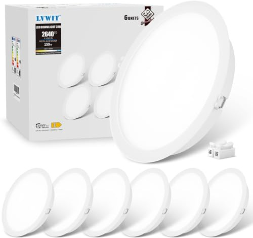 LVWIT LED Deckenstrahler Kaltweiß Einbaustrahler Flach 230V, 24W LED Spots 6500K 2640LM, Deckenspots 200mm Loch, Spots Deckenleuchte Einbauleuchten Weiß für Badezimmer Küche Wohnzimmer, 6er Set