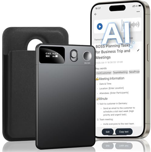 KI Diktiergerät Aufnahmegerä mit schreibfunktion und Zusammenfassen App Steuerung Voice Recorder Sprachrecorder mit KI Technologie, One Touch Aufnahme Abhörgerät Aufnahmegerä Diktiergerät Mini