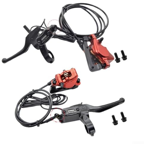Eawfgtuw Set freno a disco idraulico per bici elettrica, con funzione di spegnimento automatico, struttura in alluminio CNC, pastiglie dei freni in metallo ispessite da 7 mm, tubo dell'olio