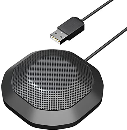 Walfront Micro-Microphone de Bureau Omnidirectionnel à 360 ° 360 ° pour Ordinateur Portable PC avec Une Prise de Cric 3,5 Mm 3 Mètres de Prise en Charge de la Distance Portable (Prise USB)