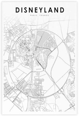 QOGDAF Leinwandposter Disneyland Paris Karte Frankreich, Wandkunst, Dekordruck, Bild Gemälde für Wohnzimmer, Schlafzimmer, Dekoration, 60 x 90 cm