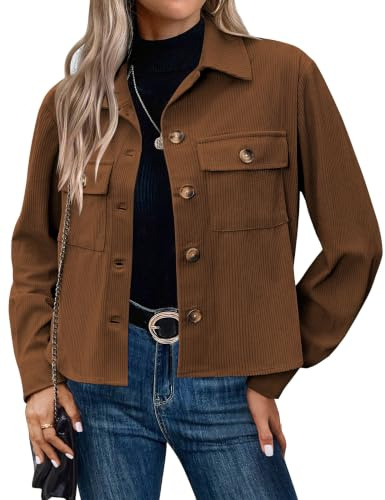HOTOUCH Women's Jackets Casual Lightweight Jacket Short Bomber Jacket | Button Down, Corduroy, Casual Jacket for Autumn Winter, Cropped Jacket with Pockets