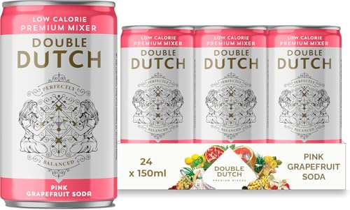 Double Dutch Premium Pink Grapefruit Soda, 24 x 150ml Cans | Premium Mixer, 100% Natural Ingredients, Low Calorie, Diet Soft Drink, Perfect for Gin, Vodka & Cocktails, Gluten Free, Vegan