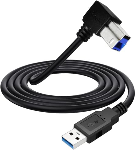 Cable de impresora USB 3.0 con ángulo de 90 grados, USB 3.0 tipo A macho a B macho para impresora HP Epson, Dell, Canon, Lexmark, Xerox, Bruder, Samsung (1,5 metros)