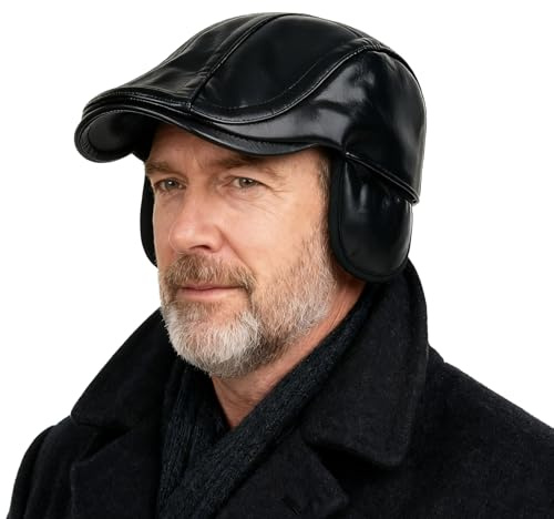 Casquette plate d'hiver en cuir synthétique pour homme avec cache-oreilles doublée en polaire Gatsby Newsboy Casquettes coupe-vent thermique vintage béret réglable à visière réglable légère et