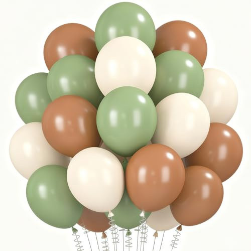 60 Stück Latex Ballons Grün Weiß Kakaofarbe, 12 Zoll Luftballons Set für Geburtstag Hochzeit Deko, Dämmerungsweiß & Rotbohnengrün Ballons für Prinzessinnen-Party, Mädchenfest