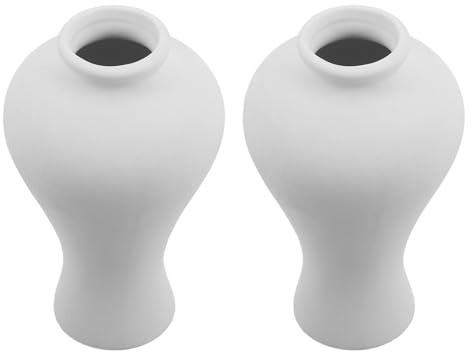 DIYEAH 2Pcs DIY Paint Your Own White Ceramic Vases Set – Medium Porcelain Flower Vases for Table Centerpieces, Modern Bouquet and Dried Flower Decor, Art Craft Kit for Family Painting