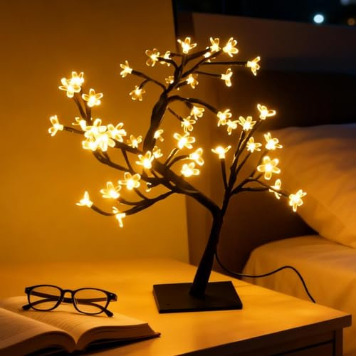 LED Baum Lichter - 48 Leds Kirschblütenbaum-Beleuchtung, USB mit Schalter, Verstellbare Äste Lampe, Beleuchteter Lichterkette für Party, Hochzeit, Schlafzimmer, Wohnzimmer, Esszimmer, Innen Deko