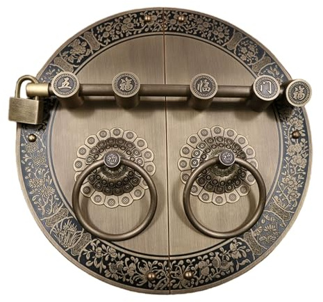 Antique Pure Copper Door Bolt, Heavy Duty Large Latch Lock with Thickened Pull Ring, Double Leaf Gate Security(35cm)