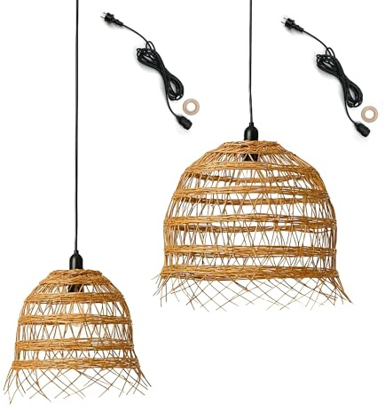 Lumisky Lot de 2 suspensions sur secteur pour l'extérieur 2X HAWAII LONG OUTDOOR CABLE en poly rotin style bohème 5m de longueur de câble