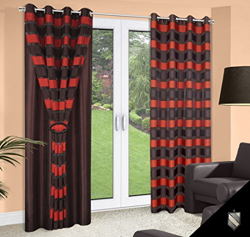 DecoKing 140x245 cm braun Ziegelrot Vorhang Gardine Ösenschal Streifen Schoko Choco Chocolate rot red Brick-red