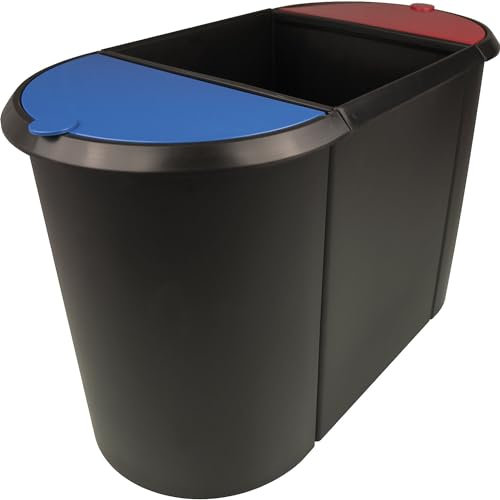 Helit | System-Papierkorb | TRIO | Deckel blau/rot | Korpus schwarz | VE 2 Stk