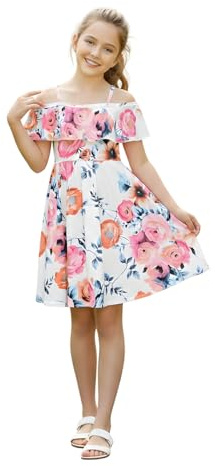 A2Z 4 Kids Girls Skater Dress - Off Shoulder Dress Pink Floral 7-8