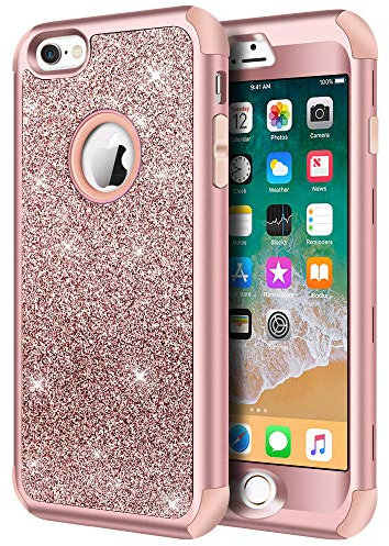 Hython iPhone 6s Case, iPhone 6 Case, Heavy Duty Full-body Defender Protective Case Bling Glitter Sparkle Hard Shell Armor Hybrid Shockproof Rubber Bumper Cover for iPhone 6/iPhone 6s 4.7 - Rose Gold