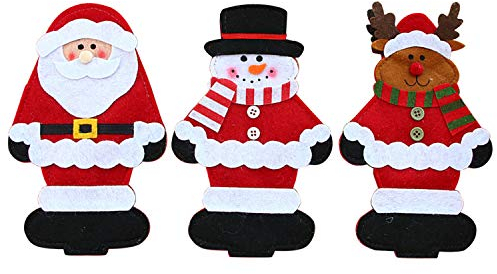 semen 3 Stück Besteckhalter Weihnachtsdeko Tischdeko Weihnachten Figur Weihnachtsmann Schneeman Rentier Bestecktasche Besteckbeutel Besteckhalter Christmas Dekoration