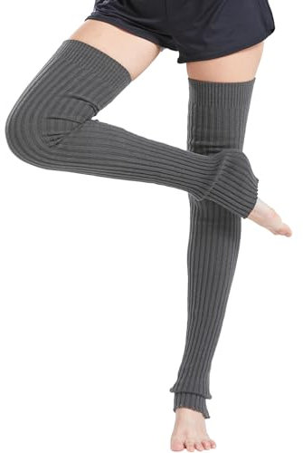 Nanxson Damen Stulpen Lange Gestrickt Beinwärmer Winter Beinstulpen Strumpf für Ballett Fitness Yoga (M, dunkel grau)