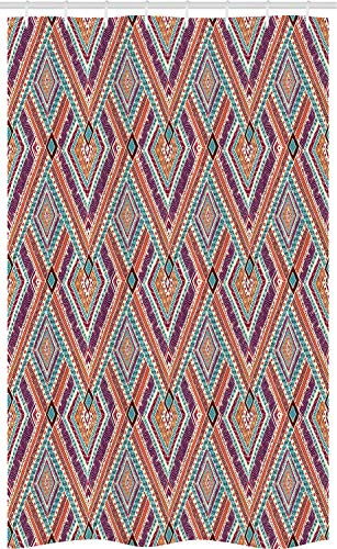 ABAKUHAUS Stammes Schmaler Duschvorhang, Diagonal Ethno-Muster, Badezimmer Deko Set aus Stoff mit Haken, 120 x 180 cm, Lila und Teal