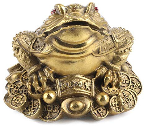 Goldene Kröte Figur mit Münze, Feng Shui Glücksbringer aus Messing für Reichtum und Geld, Handliche Tischdekoration Skulptur für Wohnzimmer, Büro, Geschäftseröffnung Geschenk | Antioxidativ und Farbecht,Chinesischer Retro Stil,Gold,Kompakt,Für Wohnzimmer Büro Geschäftseröffnung Geschenk