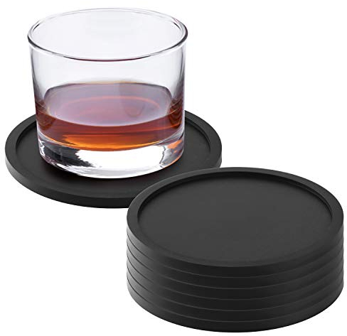 Lot de 8 sous-Verres en Silicone, Tapis de Tasse Noir, sous-Verre Souple Rond antidérapant pour Tasses à café,Tasses à thé de Bar