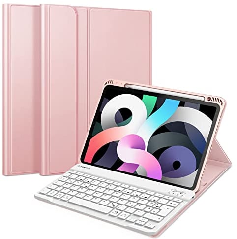 FINTIE Tastatur Hülle für iPad Air 11 Zoll M3/M2 (2025/2024), iPad Air 5/4 Generation 10.9(2022/2020), TPU Rückschale Schutzhülle mit Stifthalter, magnetisch Abnehmbarer QWERTZ Keyboard, Roségold