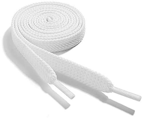 WELKOO cordones planos, cordones para zapatos duraderos, 1 par. Colores Blanco y largo (120cm x 8mm). Compatible con Nike, Adidas, Converse, Reebok, New Balance y muchos más.