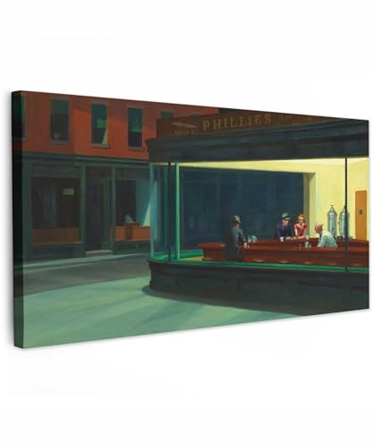 MuchoWow Leinwand Bilder, Einzigartige Wanddeko mit Rahmen, Nighthawks - Edward Hopper, Wandbilder Wohnzimmer, Deko Schlafzimmer 80x40 cm