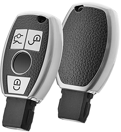 OATSBASF Autoschlüssel Hülle für Mercedes Benz, Schlüsselhülle Cover für Mercedes Benz W204 W211 2-3 Keyless Tasten A B C E Class (P-Silber)