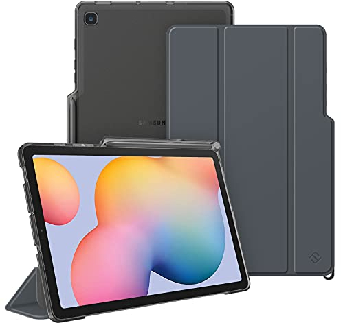 Fintie Funda Compatible con Samsung Galaxy Tab S6 Lite de 10.4 (2022/2020) con Soporte para S Pen - Trasera Transparente Mate Carcasa Ligera con Auto-Reposo/Activación, Gris Oscuro
