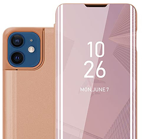 Cadorabo Hülle kompatibel mit Apple iPhone 12/12 PRO Schutzhülle TPU Silikon Case 360 View Spiegel, Slim Kratzfest Weiche Gummi mit Rundumschutz Cover Hülle für iPhone 12/12 PRO in Pink