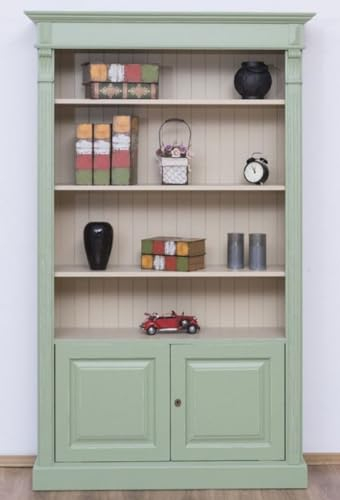 Casa Padrino Landhausstil Bücherschrank Grün/Grau 120 x 39 x H. 197 cm - Massivholz Schrank - Wohnzimmerschrank - Büroschrank - Landhausstil Möbel